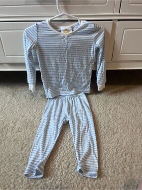 Light Blue & White Striped Kids Pajama Set - Long Sleeve Top & Pants